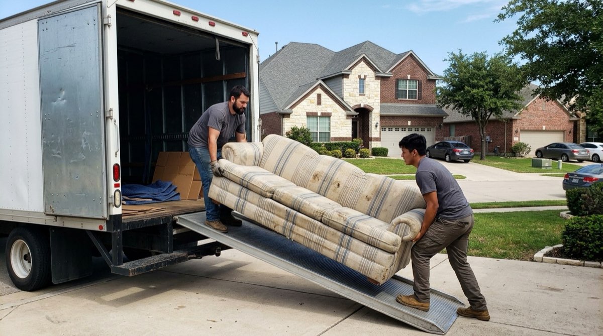 Loading furniture into the truck at a Round Rock home