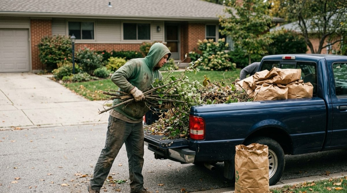 Loading brush and bagged yard waste